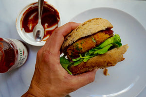 Harissa Carrot + Chickpea Veggie Burgers