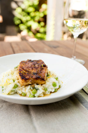 Miso & Maple Marinated Cod with Sweet Pea Risotto