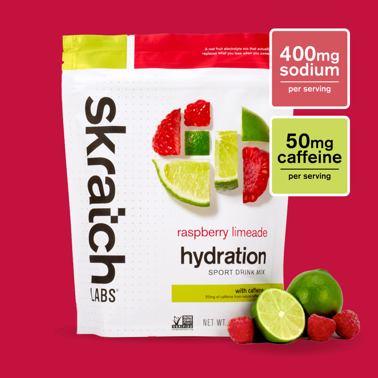 Hydration Sport Drink Mix, Resealable Bag - 20 serving,  Raspberry Limeade (50mg Caffeine)