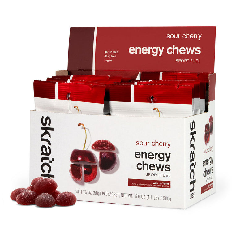 Energy Chews Sport Fuel - Single Pouch 10 Pack, Sour Cherry (50mg Caffeine)